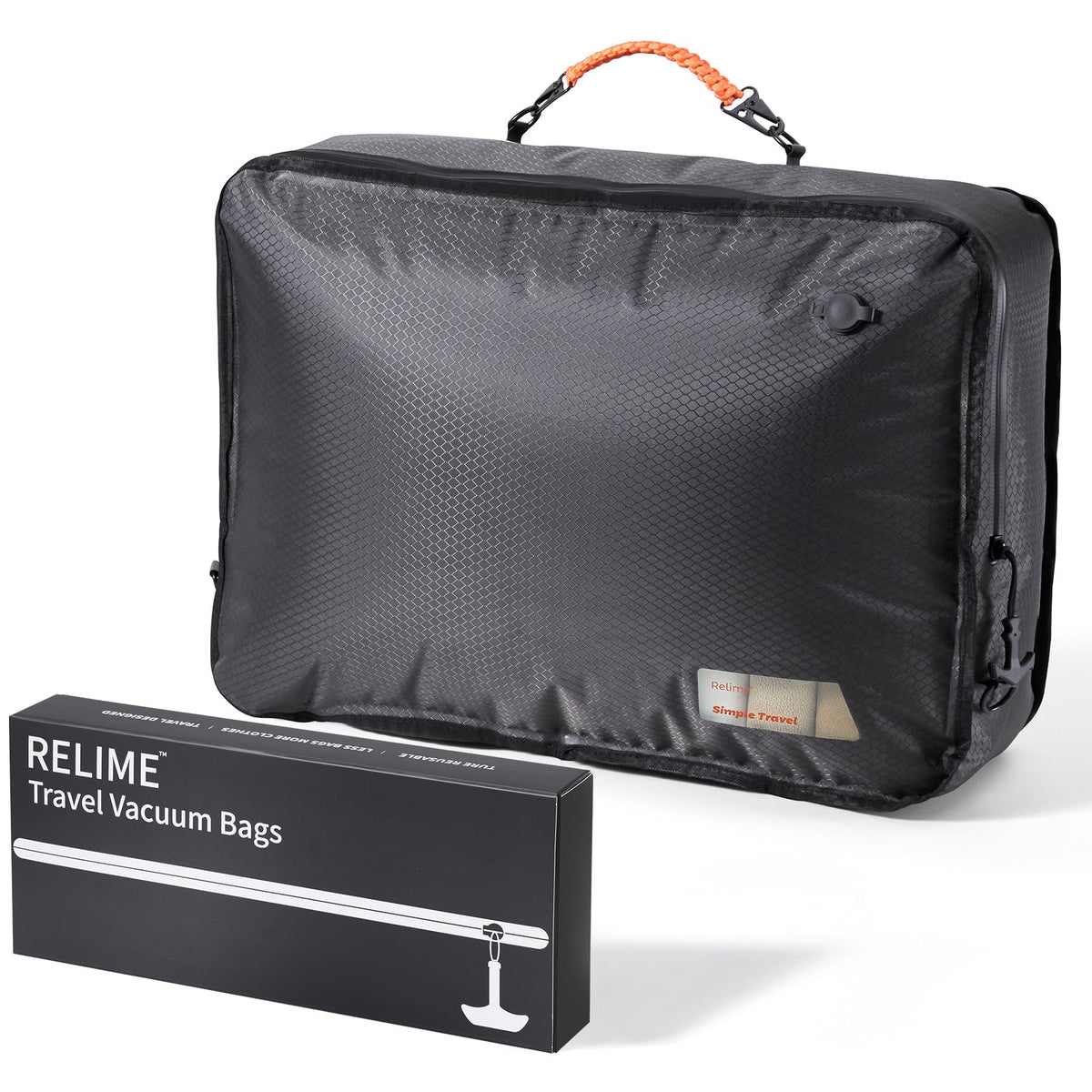 Relime Apex Series Vacuum Bags for Travel Luggage, 180° Open, Reusable Compression Bags for travel Pack, Vacuum Seal Packing Cube for Cloth (1Medium+Pump)
