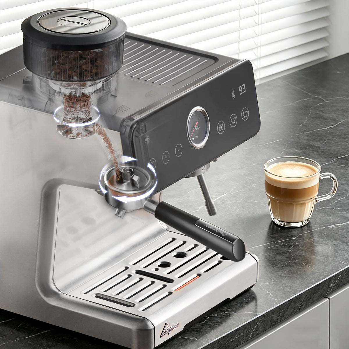 Acaspresso Espresso Machine with Grinder, Auto Distribute & Tamp 15 Bar Semi-Automatic with PID Temperature, Cold Brew Espresso Maker with Milk Frother, 58mm Portafilter for Beginners, Stainless Steel
