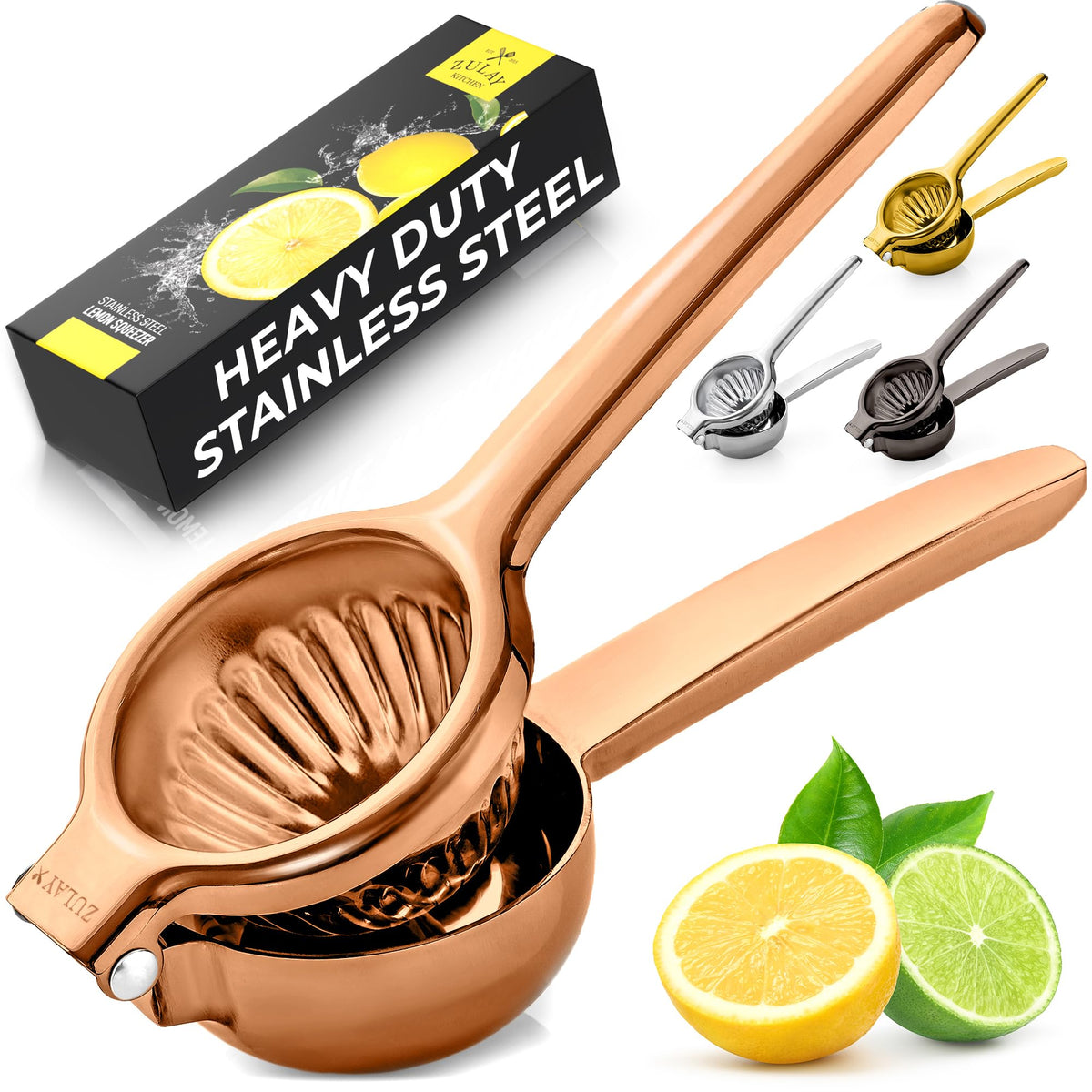 Zulay Kitchen Extra Large Lemon Squeezer Stainless Steel - Easy Squeeze Heavy Duty Lemon Juicer Hand Press - Ergonomic Citrus Squeezer & Fruit Juicer for Small Oranges, Lemons, & Limes - Silver