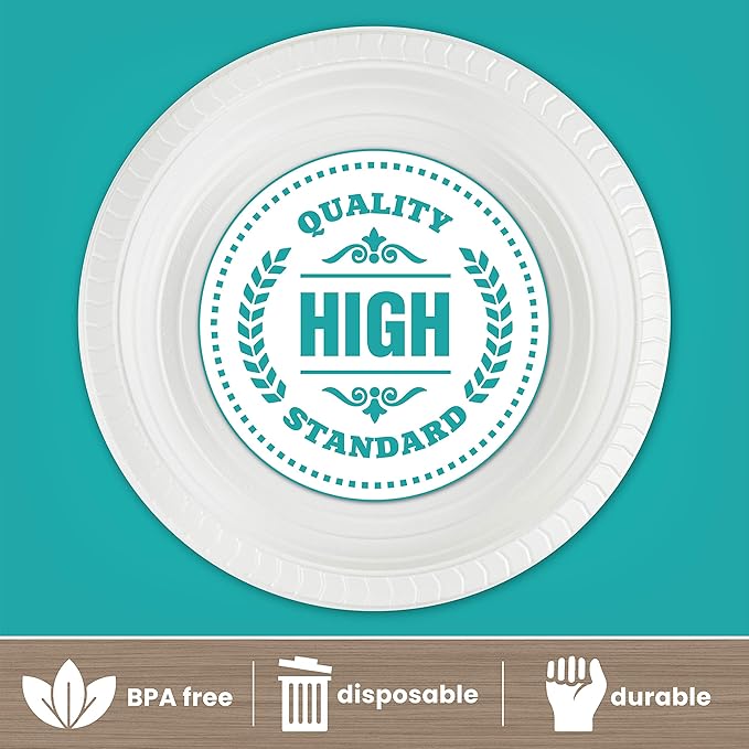 PLASTICPRO 9 inch Round Plastic Plates Microwaveable, Disposable, White, Dinnerware 200 Count