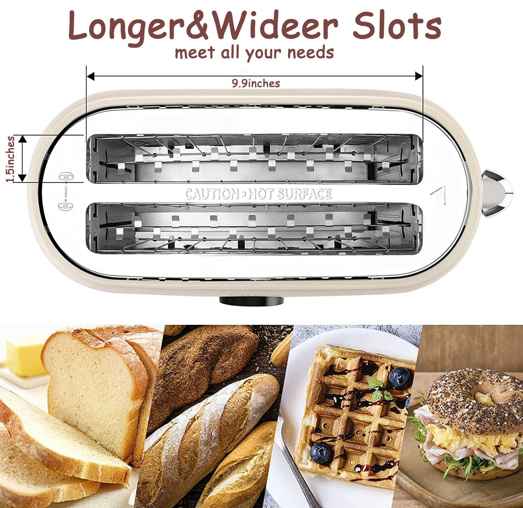 Toaster 4 Slice, KOTlAN Retro Long Slot Toasters with CountdownTimer,Stainless Steel Toaster,Bagel,Defrost,Reheat,Cancel Functions,Extra Wide Slots,6 Toast Settings,Removable Crumbs Tray,White