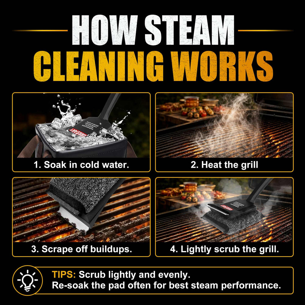 GRILLART Grill Brush Bristle Free, SteamWizards [Safe & Efficient] Grill Cleaner Brush for All Grill Grates, Replaceable Pad BBQ Grill Brush for Outdoor Grill, Grill Accessories, Gifts for Men/Dad