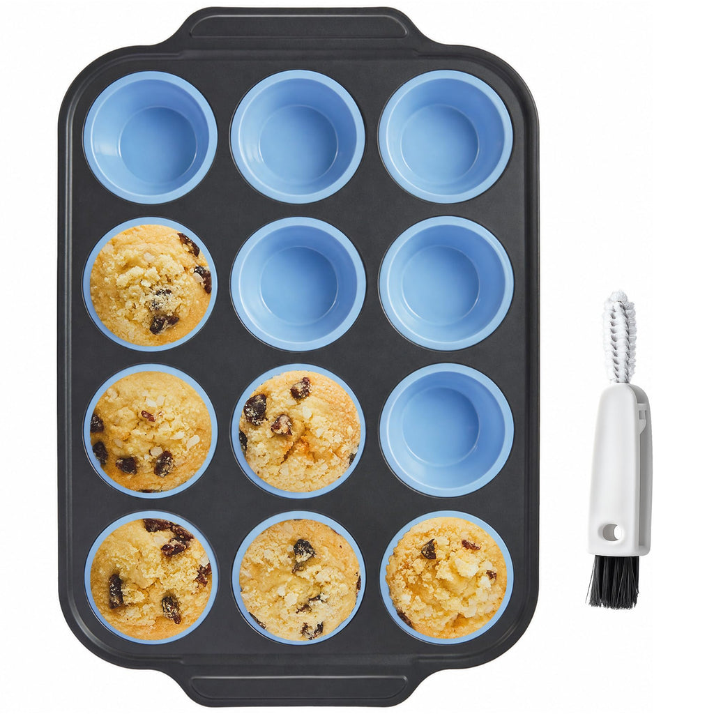 BRONYPRO Silicone Muffin Pans for Baking with Metal Frame, Egg Bite Molds, Cupcake Pans 12 Regular Size, Muffin Tins Easy to Pop Nonstick Non Toxic Bakeware for Oven,Rose Pink