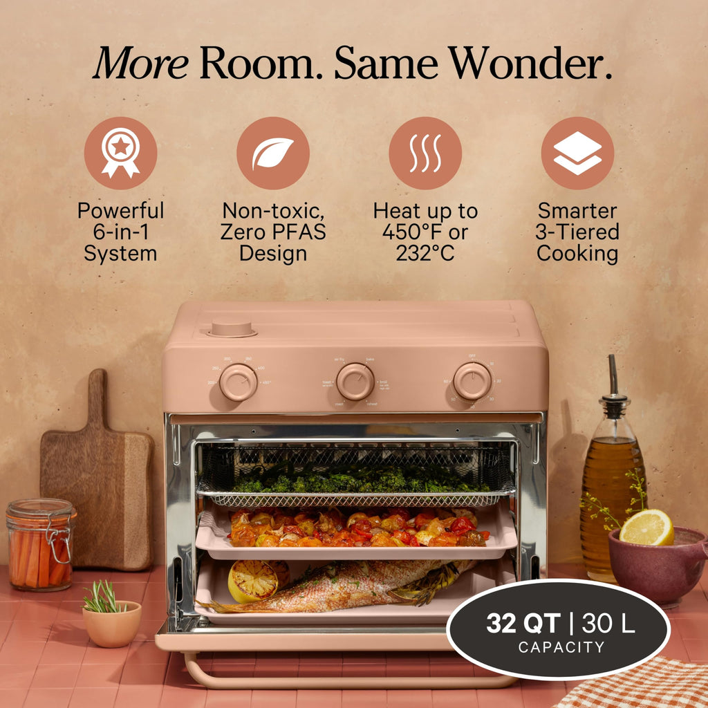 Our Place Large Wonder Oven | 6-in-1 Stainless Steel Air Fryer Toaster Oven Combo with Basket, Rack, Pan & Tray | 3-Rack, 31.7 QT, Large Capacity - Toast, Roast, Bake, Reheat, Broil & Steam | Spice