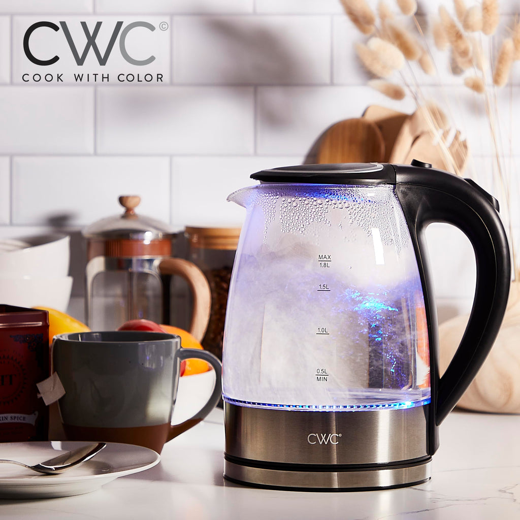 COOK WITH COLOR Electric Tea Kettle, 1.8L Cordless Hot Water Boiler, 1200W Rapid Boil, Auto Shutoff & Boil Dry Protection, BPA-Free, Sleek Countertop Design, Black