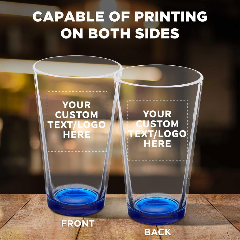 Custom Pint Glass 16 oz. Set of 10, Personalized Bulk Pack - Beer Glasses, Heavy Duty Drinkware - Blue