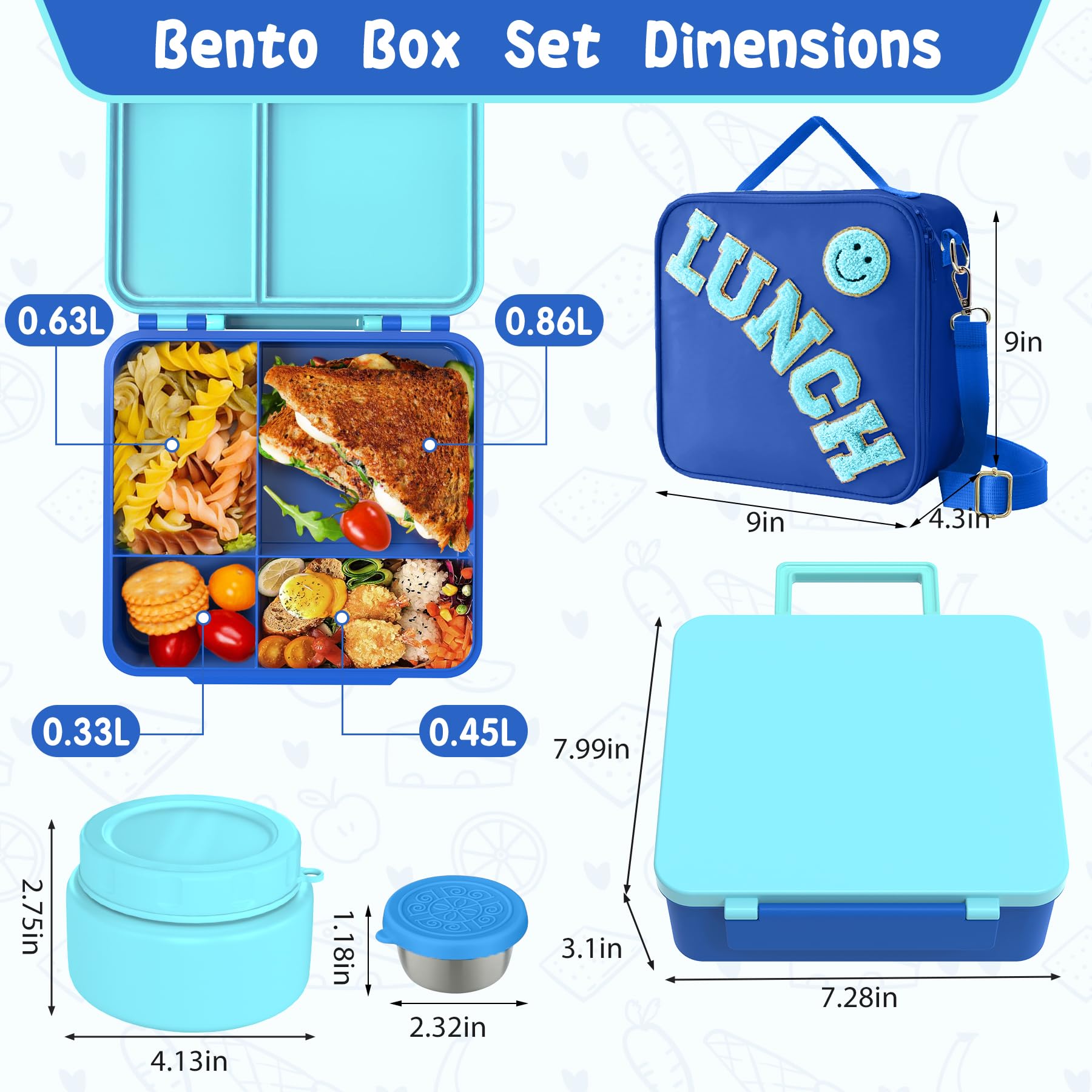 Aimsnk Kids Lunch Box with Thermo Insulated Lunch Bag for School, Blue