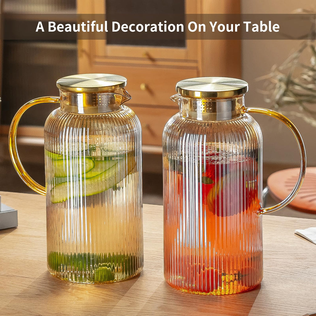 Buaic Glass Pitcher with Lid, 84 oz/ 2.5L Amber Glass Water Pitcher