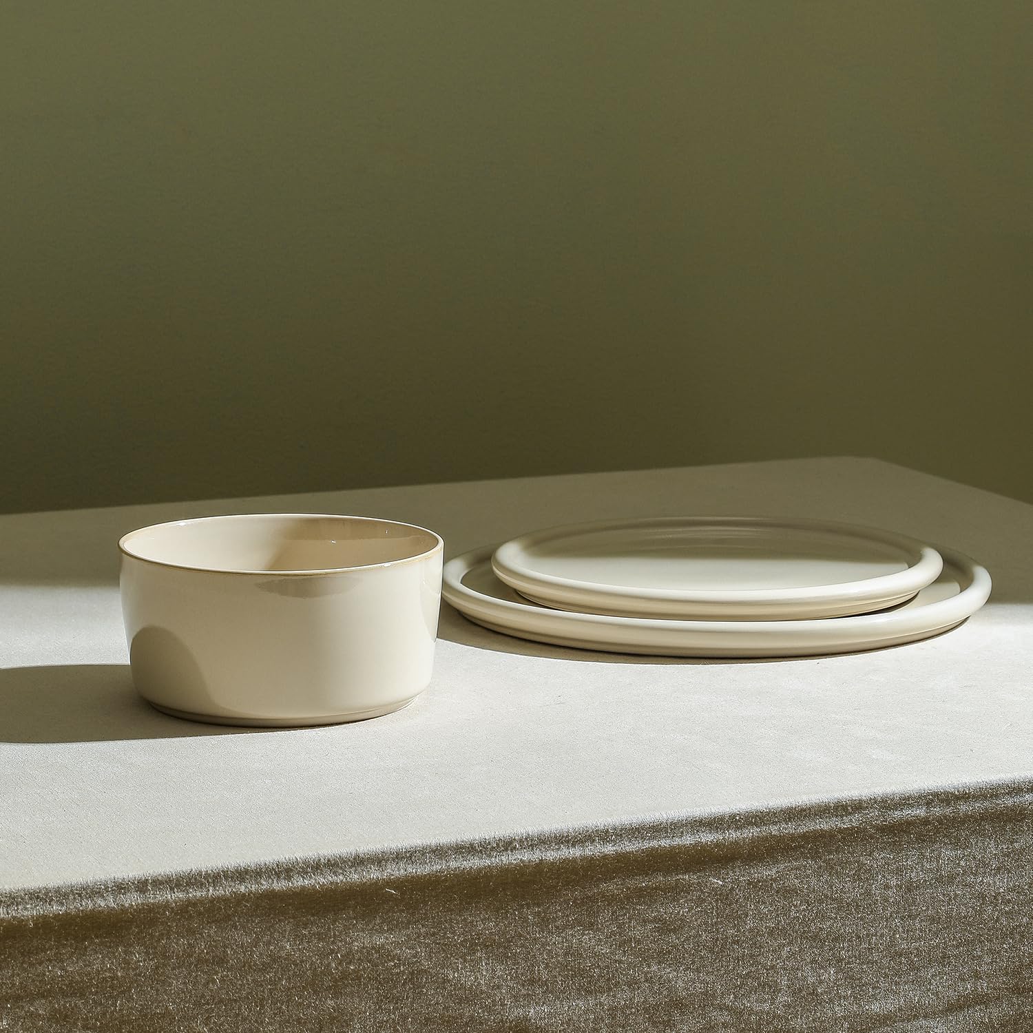 Stone Lain Eden 24-Piece Dinnerware Set Stoneware, Plates and Bowls Set, Dishwasher and Microwave Safe Dish, Dish Set for 8, Beige