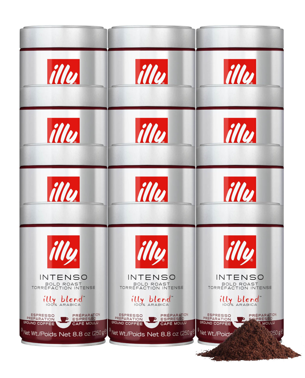 illy Intenso Ground Espresso Coffee, Intense, Robust and Full Flavored With Notes of Deep Cocoa, 100% Arabica Coffee, No Preservatives