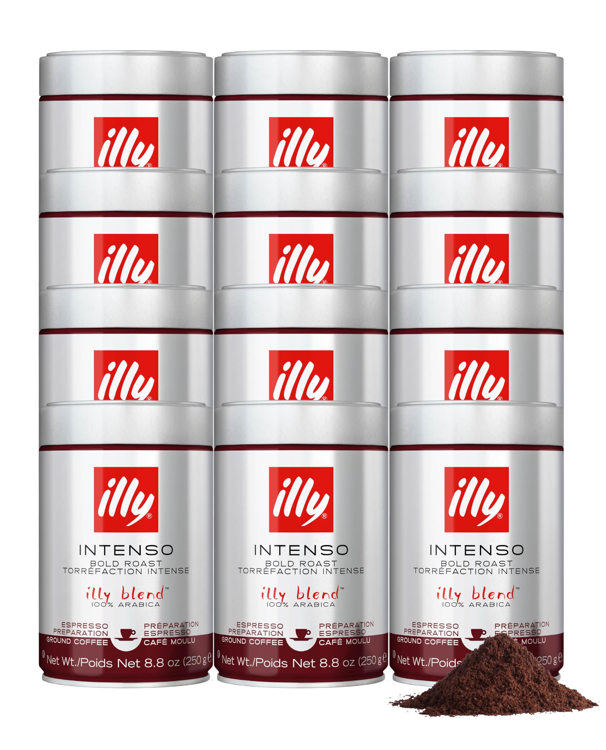 illy Intenso Ground Espresso Coffee, Intense, Robust and Full Flavored With Notes of Deep Cocoa, 100% Arabica Coffee, No Preservatives