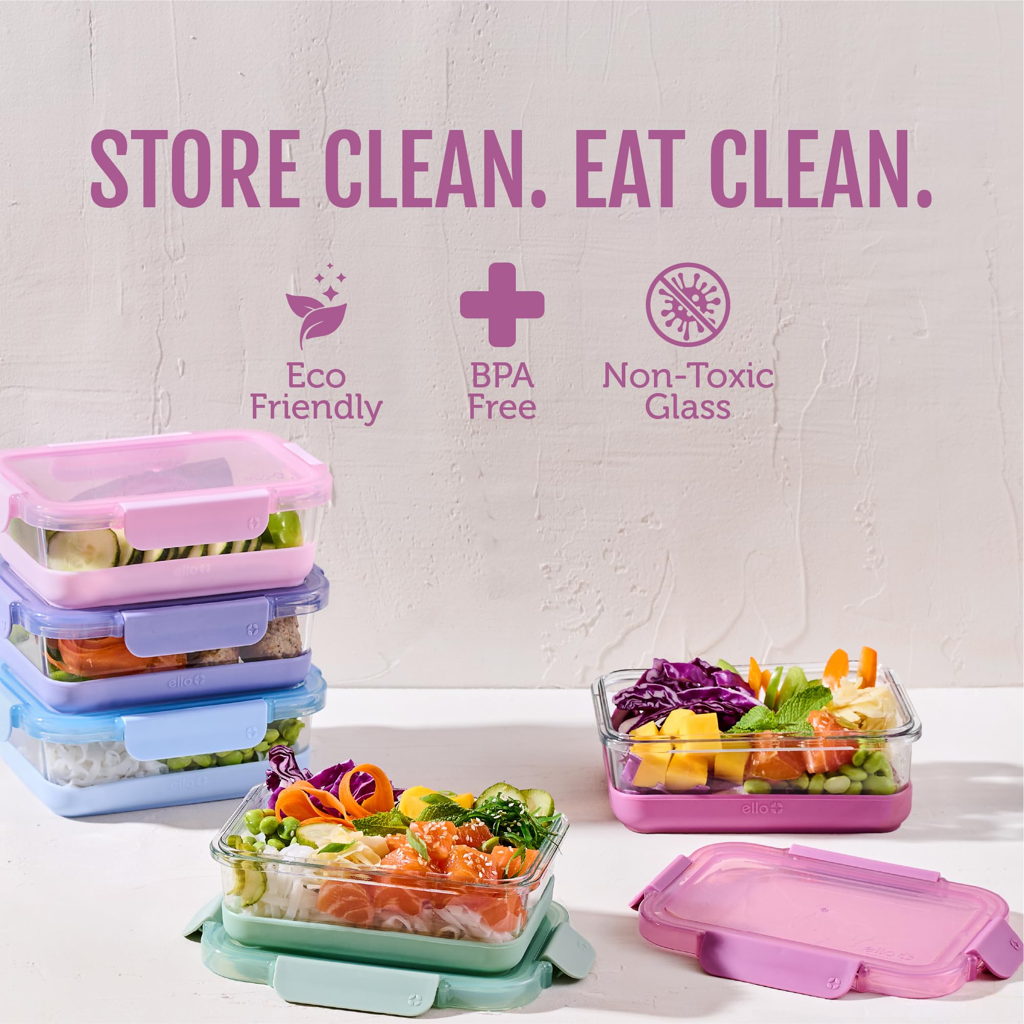 Ello Duraglass Refresh 3.4 Cup Meal Prep Containers, 10 Pc, Dusk Delight