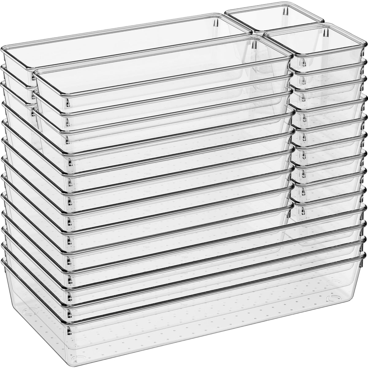Criusia 36 Pack Large Clear Plastic Drawer Organizer Bins - 6 Size Acrylic Kitchen Drawer Organization and Storage for Utensils Gadgets, Office Bathroom and Vanity Organizer for Makeup Accessoires