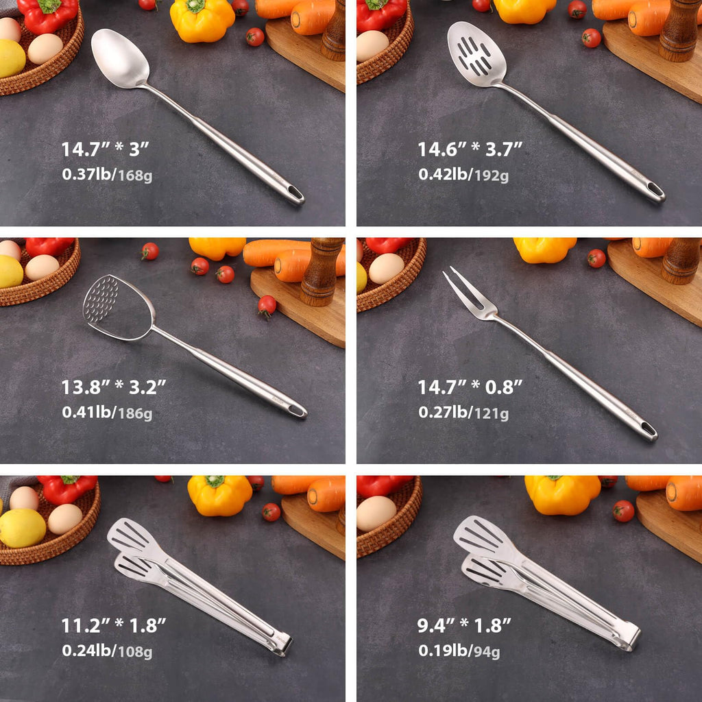 6 PCS All Metal Cooking Utensils Set - 18/10 Stainless Steel Kitchen Tools