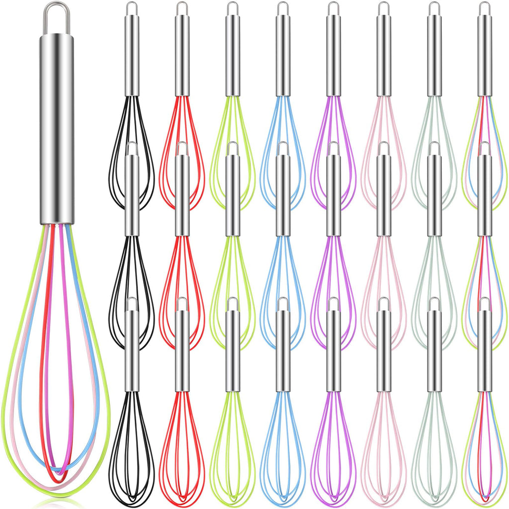 Domensi 24 Pcs Whisks Bulk 10 Inch Silicone Egg Beater Cooking Party Favors