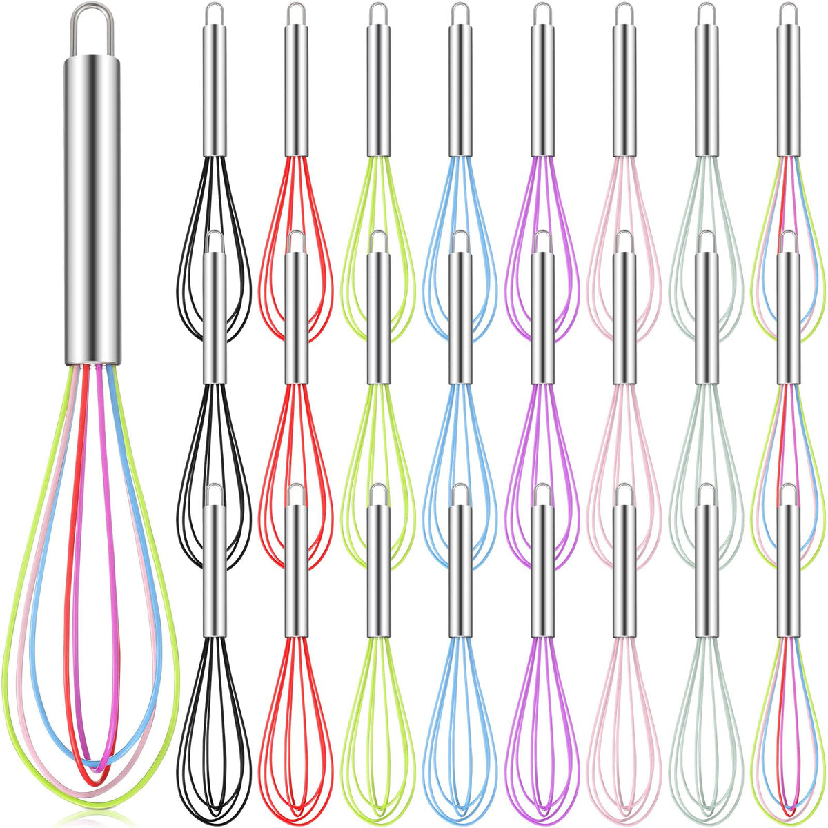 Domensi 24 Pcs Whisks Bulk 10 Inch Silicone Egg Beater Cooking Party Favors