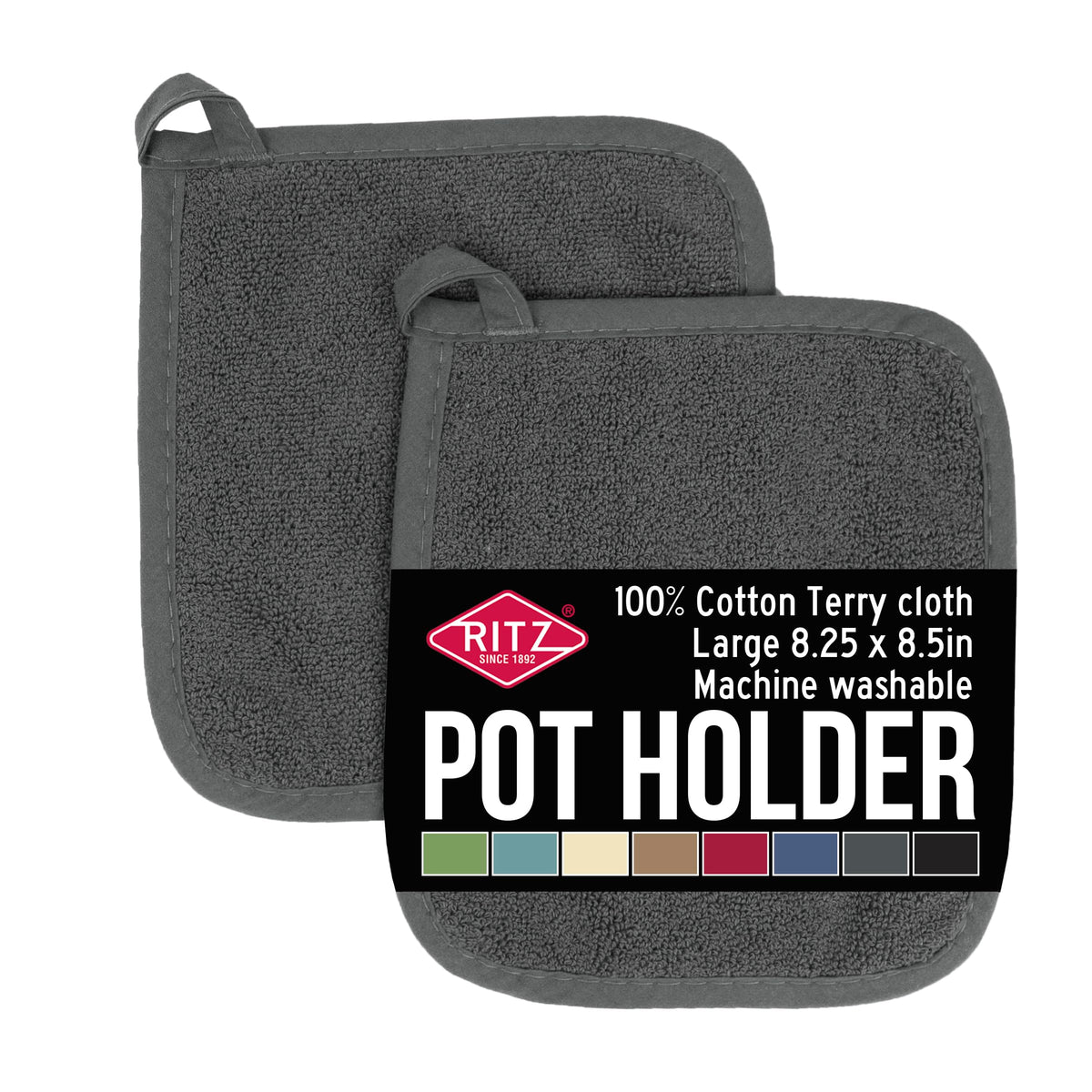 RITZ Terry Potholder & Hot Pad: Unparalleled Heat Resistant, Durable 100% Cotton – Ergonomically Designed for Optimal Grip – Easy-Care Machine Washable – 2-Pack, Latte