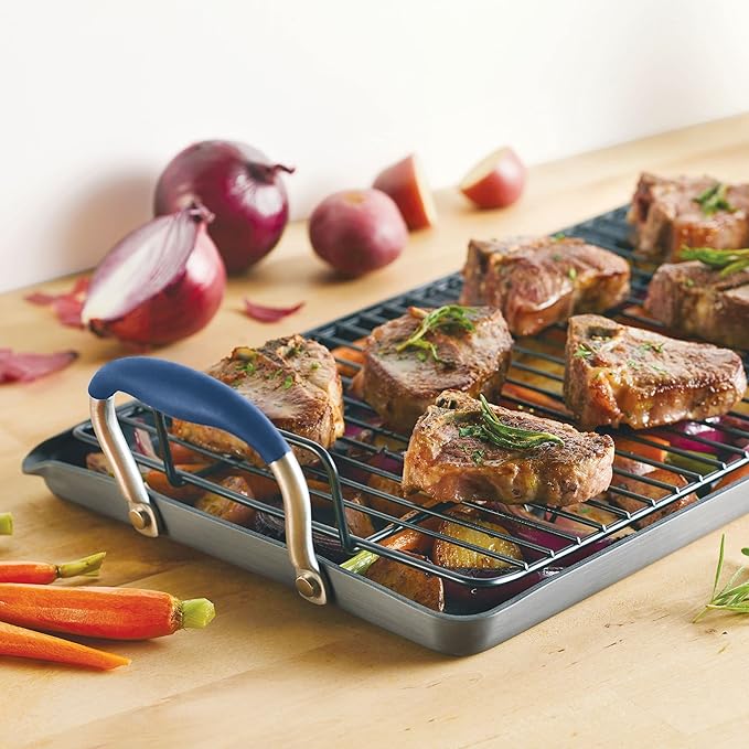 Anolon Advanced Home Hard Anodized Nonstick Double Burner/Flat Grill/Griddle Rack, 10 Inch x 18 Inch, Indigo