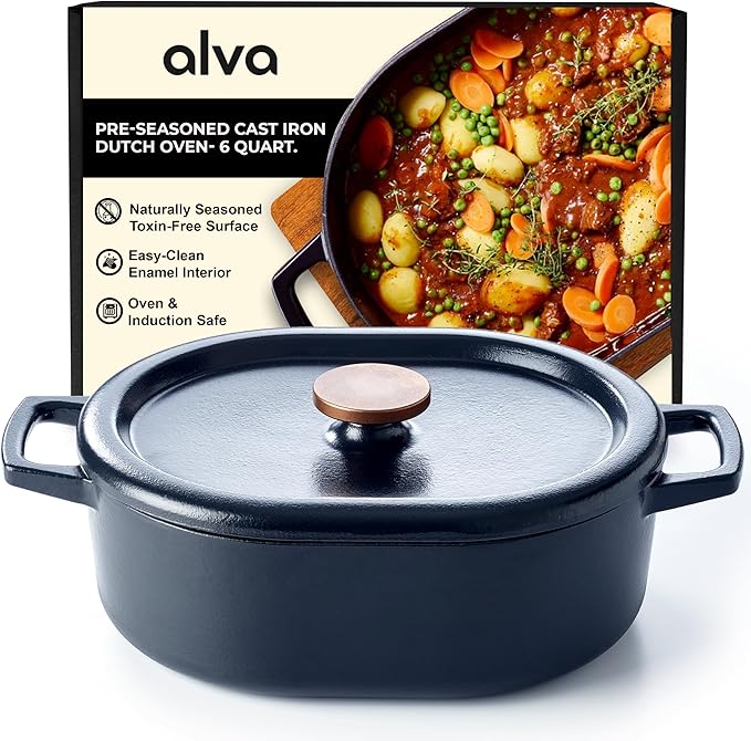 Alva Nori 5-Qt Enameled Cast Iron Dutch Oven with Lid, Black Casserole Pot