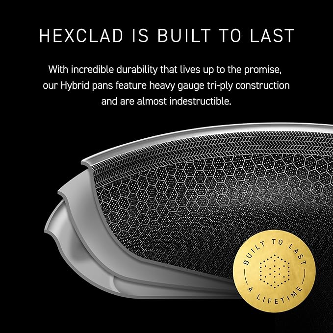 HexClad Hybrid Nonstick 7-Inch Frying Pan with Tempered Glass Lid, Stay-Cool Handle, Dishwasher-Friendly, Oven-Safe Up to 900°F, Induction Ready, Compatible with All Cooktops