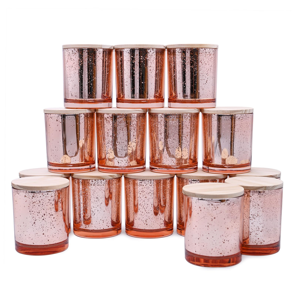 SHOWIN 10 OZ Thick Candle Jars for Making Candles 15 Pcs, Empty Jars with Wood Lids for Candle Making, Sample Container, Frosted Grey