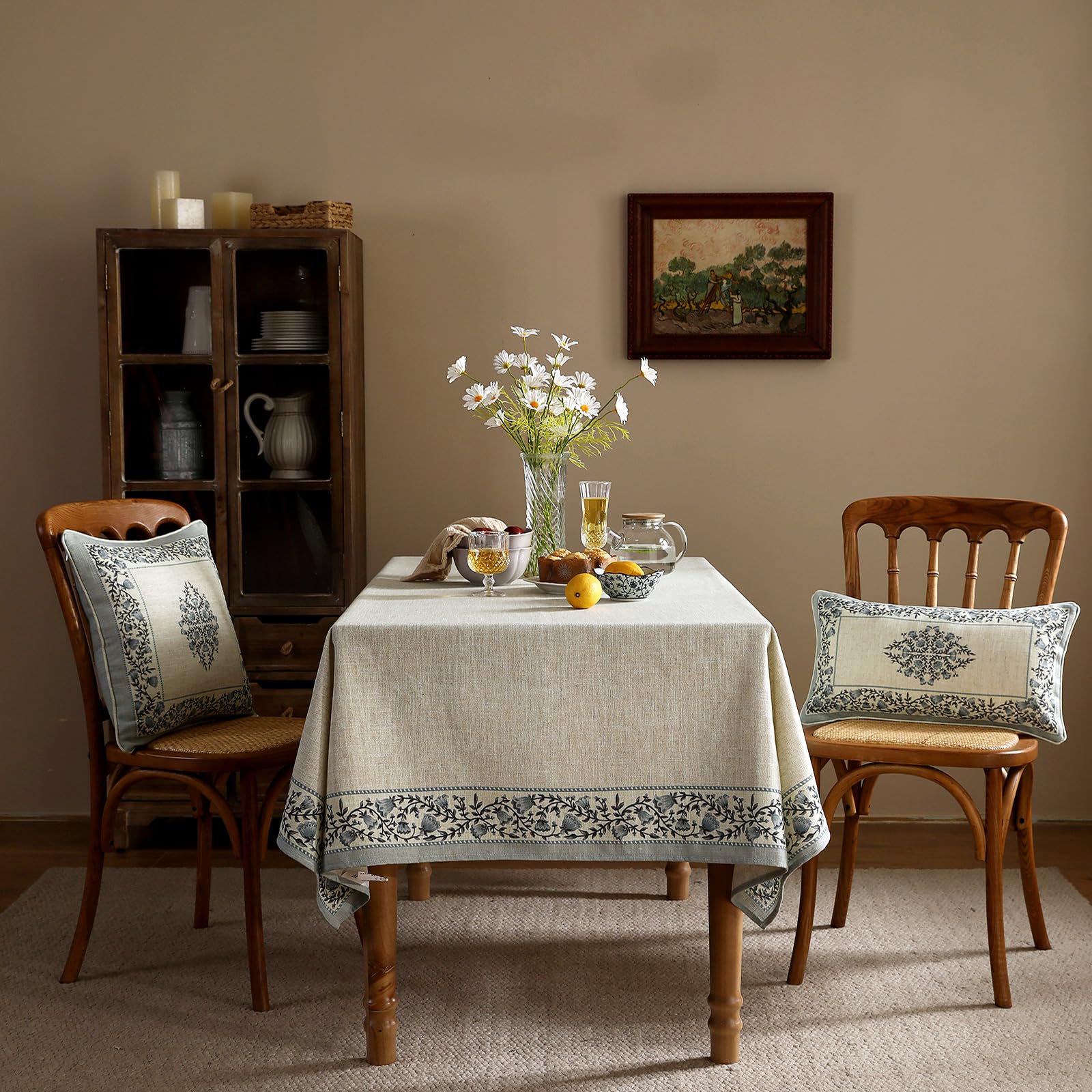 ISAENNE Designer Linen Large Square Tablecloth,67"x67"-Segerman B