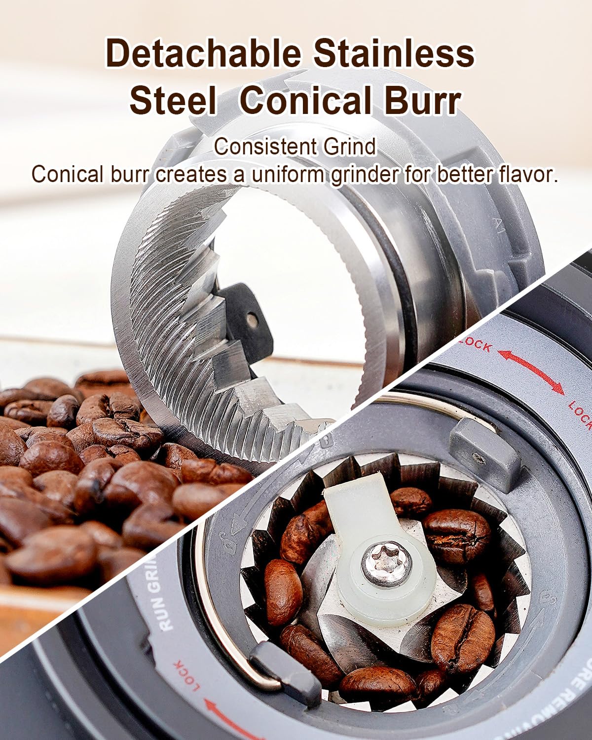 MOKKOM Electric Conical Burr Coffee Grinder with Removable Coffee Scale, Anti-static Coffee Bean Grinder, 31 Grind Settings and Precision Timer for Espresso Pour Over, French Press Black
