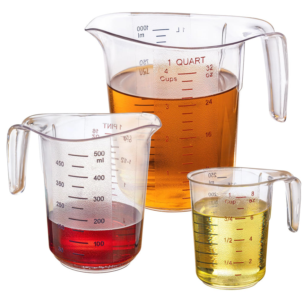 DaYammi Measuring Cups 3-Piece, Unbreakable Food-Grade Plastic Measuring Cup for Dishwasher, 1/2/4-Cup Nesting Liquid Measuring Cups for Prepping, Baking, Cooking, Readable Markings, Clear