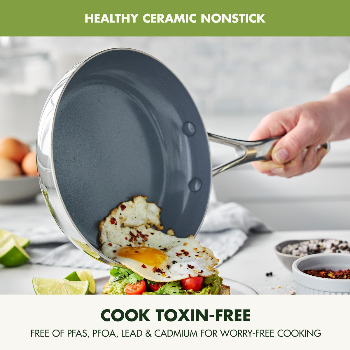 GreenPan Valencia Pro Tri-Ply Stainless Steel 10 Piece Cookware Set, PFAS-Free Ceramic Nonstick Coating, Induction Ready Pots & Pans, All Cooktops, Dishwasher & Oven Safe to 600F