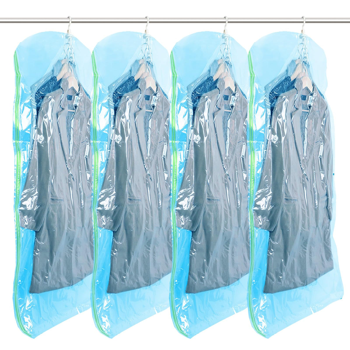 TAILI Hanging Vacuum Sealer Storage Space Saver Bags for Clothes, Suits, Coats or Jackets, 4 Pack Jumbo 53x27.6 Inches, Clear