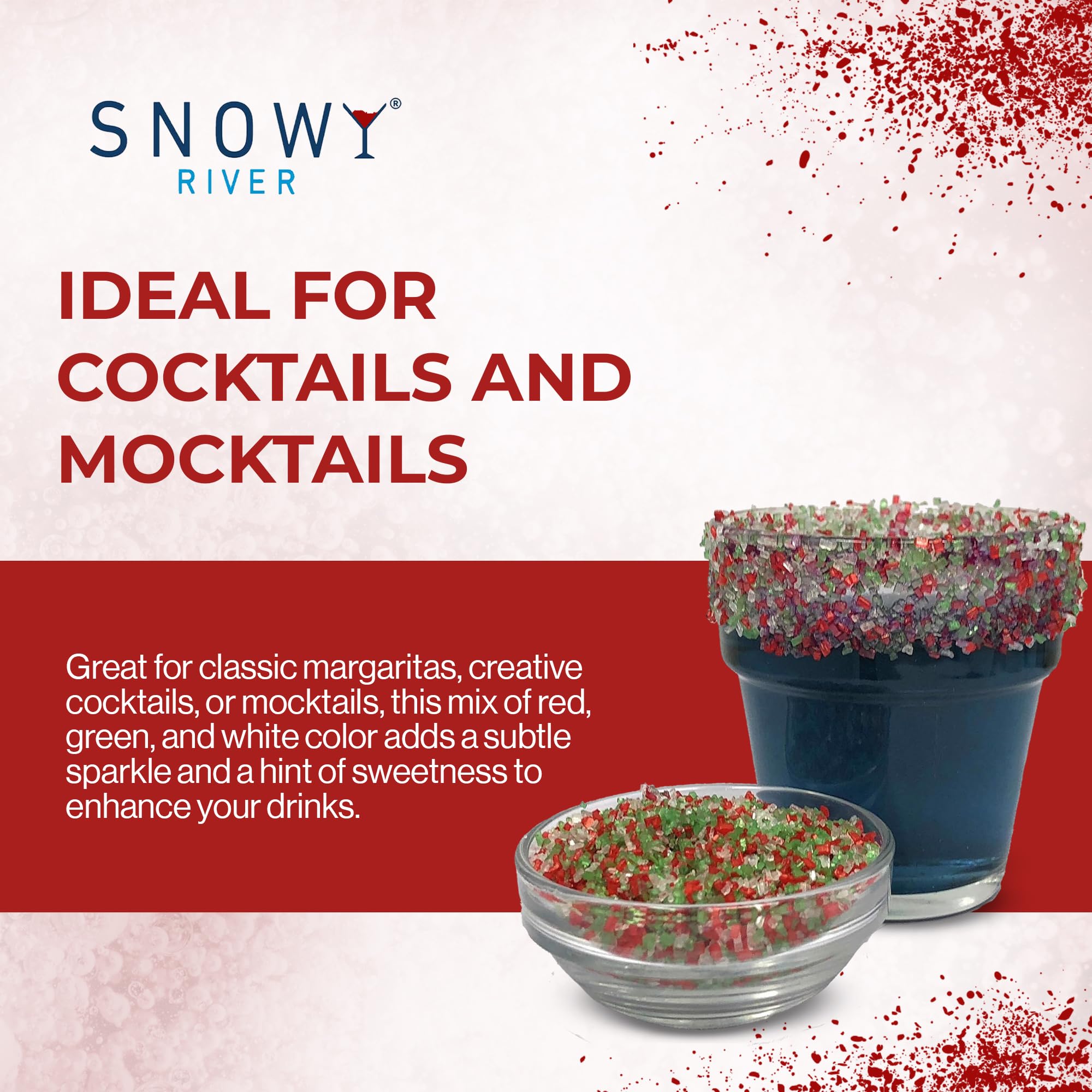 Snowy River Holiday, Cocktail & Margarita Sugar Rimmer - Vibrant Naturally Colored Sugar for Cocktail Rimming, Baking & Decorating, Medium Crystal - 16oz