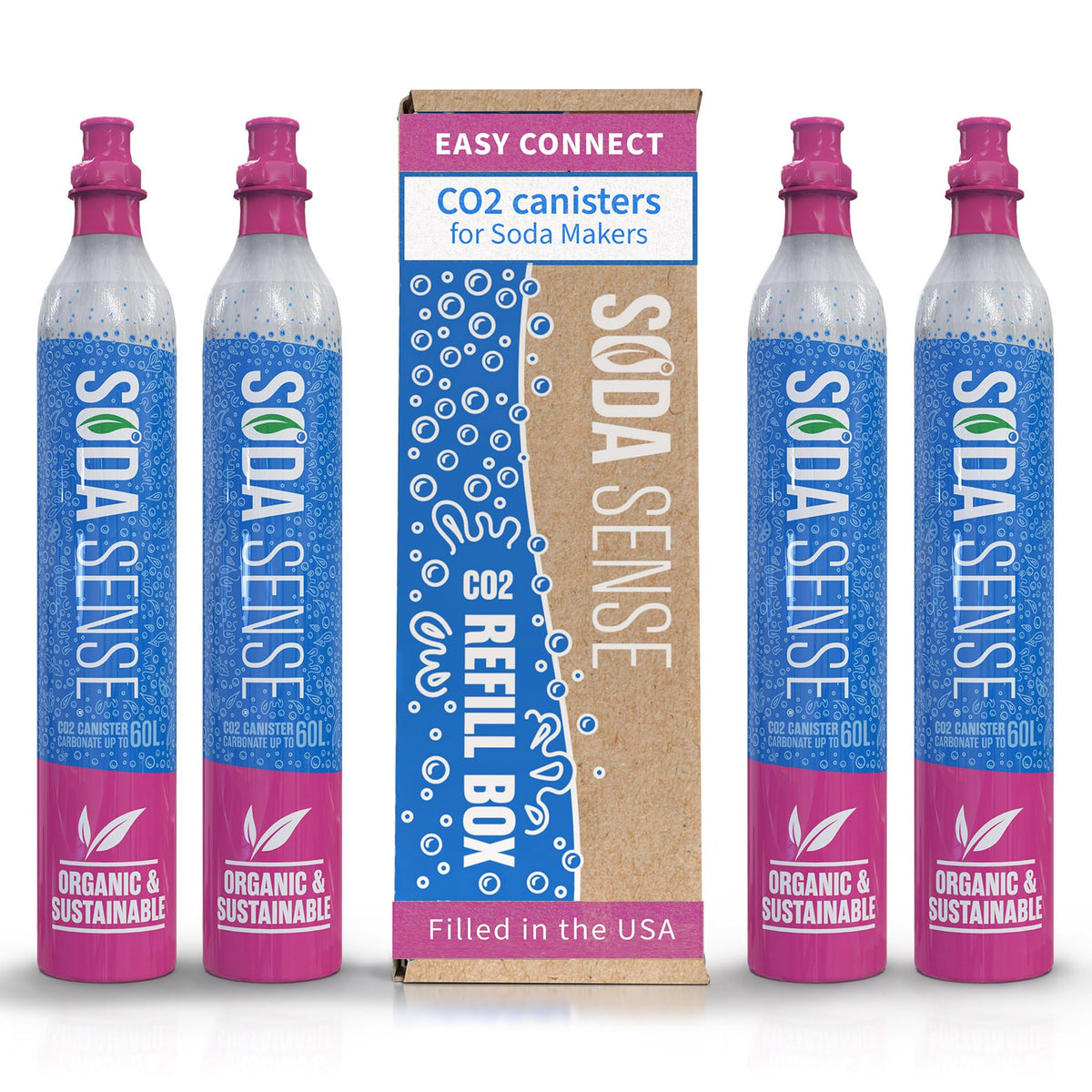 Soda Sense 60L CO2 Exchange Canister - 4 Pack, Threaded Style - Compatible with All 'Screw-In' Soda/Sparkling Water Makers, Including SodaStream BLUE Cylinder Models, Ninja Thirsti, Philips & More
