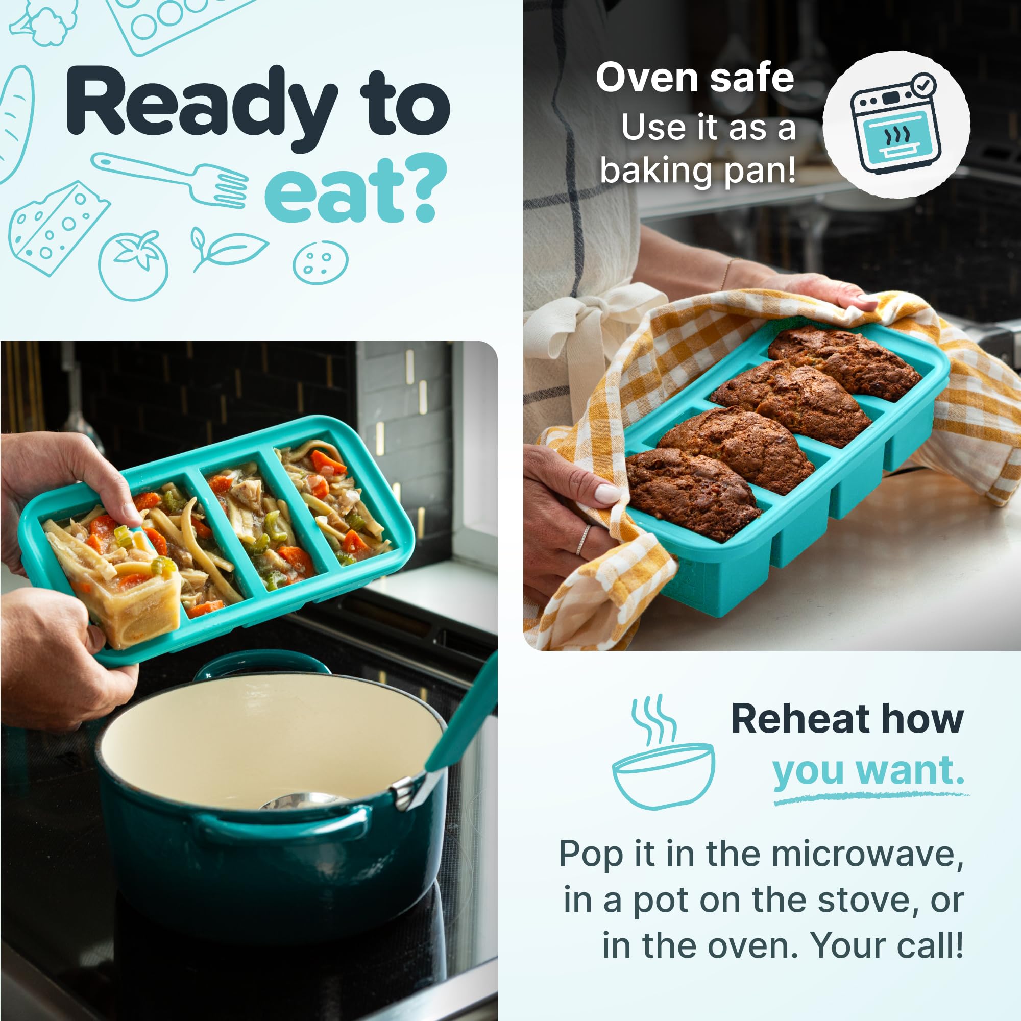 Souper Cubes 1 Cup Silicone Freezer Molds with Lids, Aqua, 2-Pack