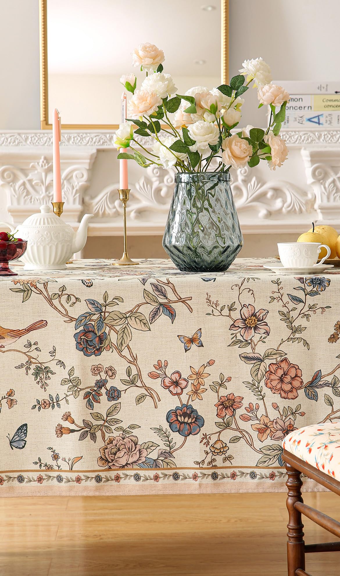 ISAENNE Designer French Linen Rectangular Tablecloth,102"x63"-Cornucopia