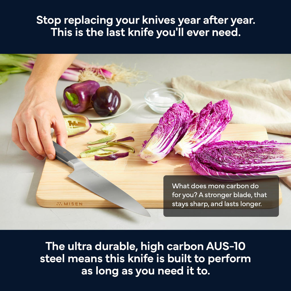 Misen 8 Inch Chef Knife, AUS-10 Japanese Stainless Steel - Gray