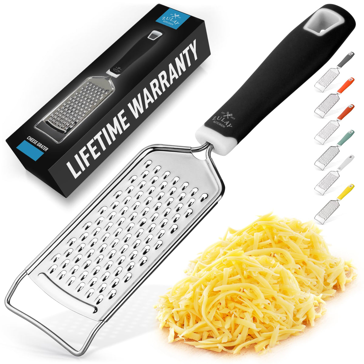 Zulay Kitchen Professional Cheese Grater Stainless Steel - Durable Rust-Proof Metal Lemon Zester Grater With Handle - Flat Handheld Grater For Cheese, Chocolate, Spices, And More - Mint