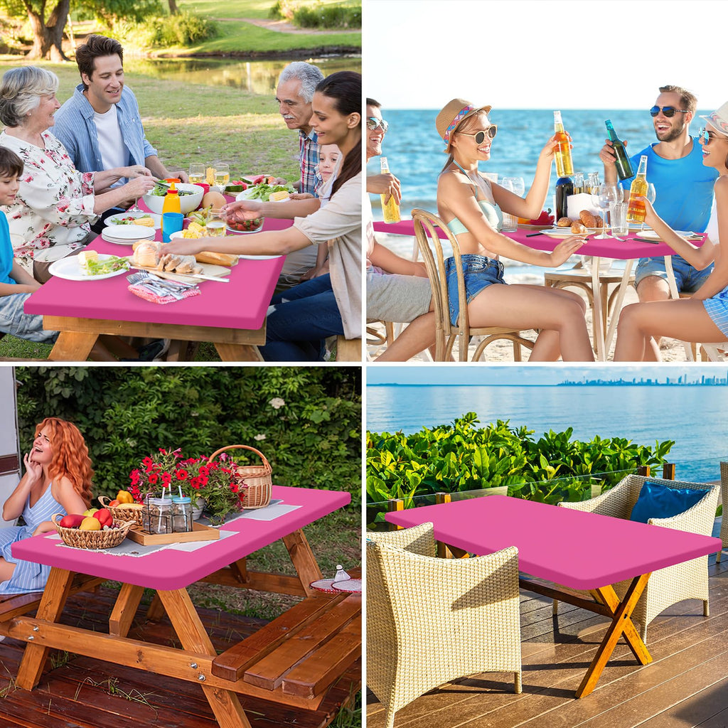 homing Rectangle Table Cloth Cover, Water-Resistant Polyester Elastic Fitted Tablecloth, Fits for 6 Foot Folding Tables, Washable Table Protector for Picnic, Camping, Outdoor (Rose Pink, 30" x 72")