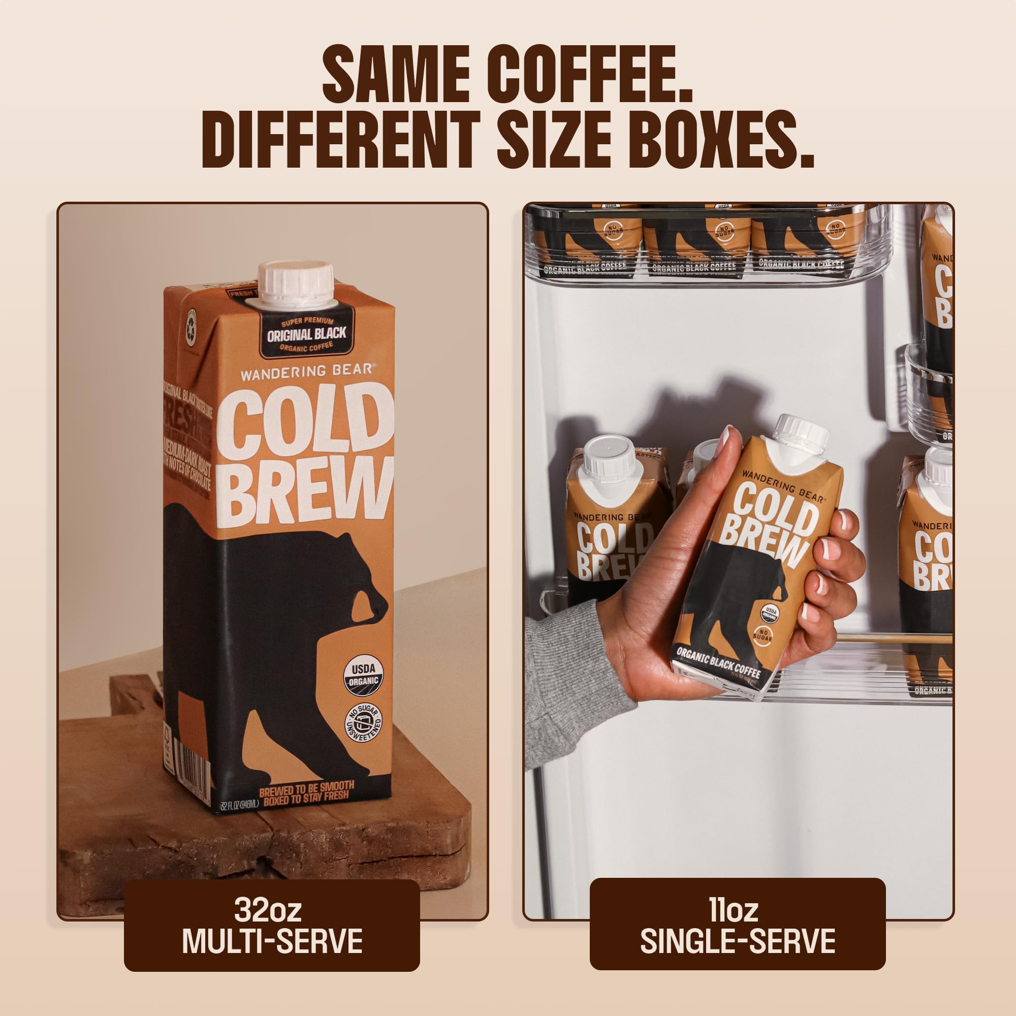 Wandering Bear Organic Caramel Cold Brew Coffee On Tap, Iced Coffee Drink - Extra Strong, Bold, Smooth, No Sugar Added, Shelf-Stable, Ready to Drink,Gluten Free & Vegan -16 Servings of 6fl.oz -96fl.oz