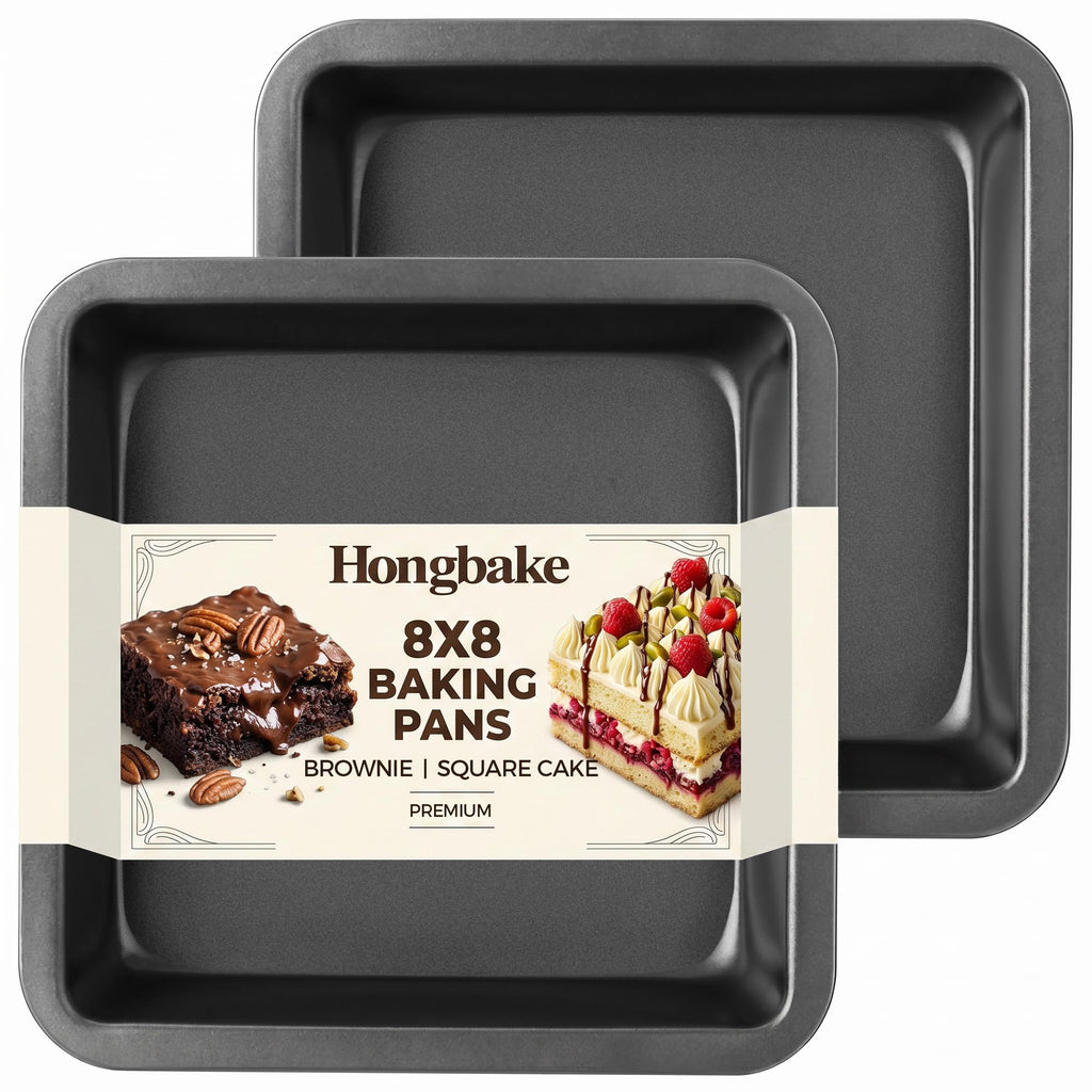 HONGBAKE Round Cake Pan Set for Baking, 8 Inch, Nonstick Deeper Circle Cake Pans with Wider Grips, 2 Pieces Layer Cake Tin, Cheesecake Mold, Huty Duty, Dishwasher Safe - Grey