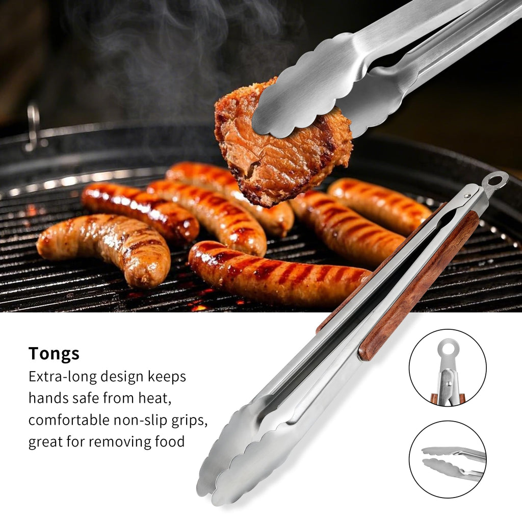 FJNATINH Heavy-Duty Grilling Accessories Rose Wooden BBQ Grilling Tools Set,Outdoor Grill Set with Spatula, Fork & Tongs,Essential Accessories for Barbecue & Grill. Ideal Gift for Men