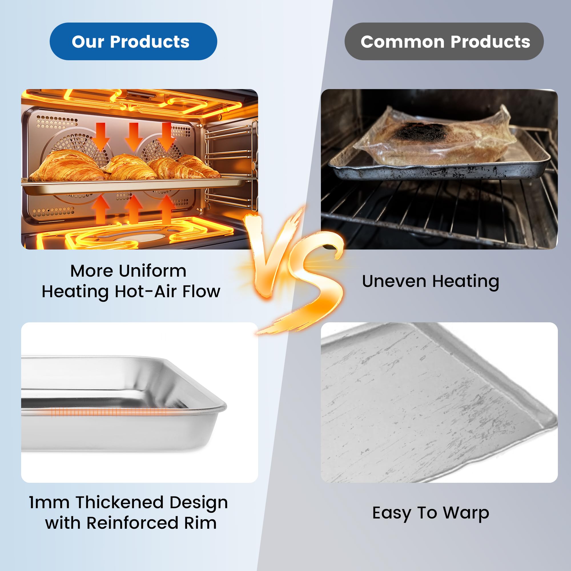 BIEAMA 12 Pack Stainless Steel Toaster Oven Baking Sheets, 16 x 12 in