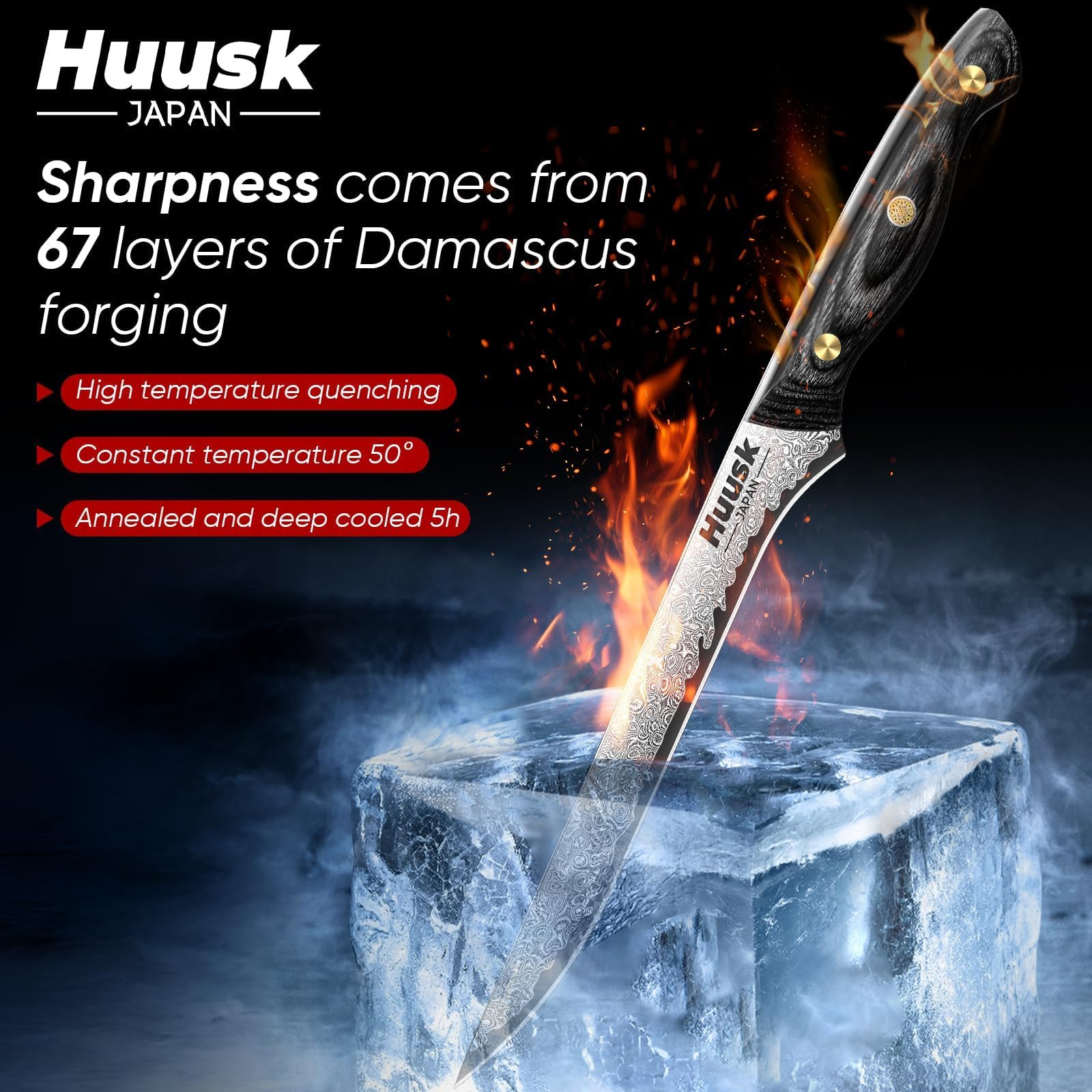 Huusk Damascus Boning Knife 8 inch Brisket Trimming Knives