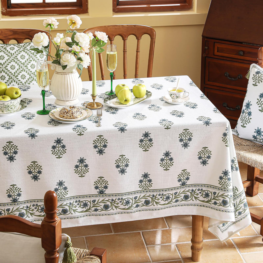 ISAENNE Designer French Linen Rectangular Tablecloth,71"x55"-Mosella F