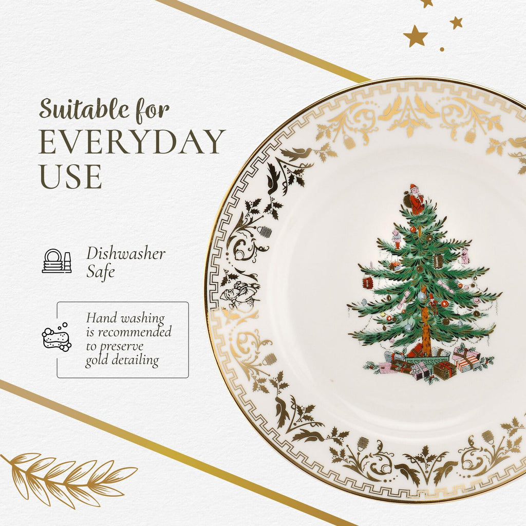 Spode Christmas Tree Gold Salad Plates, Set of 4 - Holiday Dinnerware