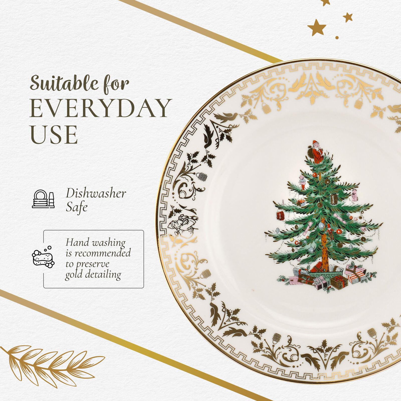Spode Christmas Tree Gold Salad Plates, Set of 4 - Holiday Dinnerware