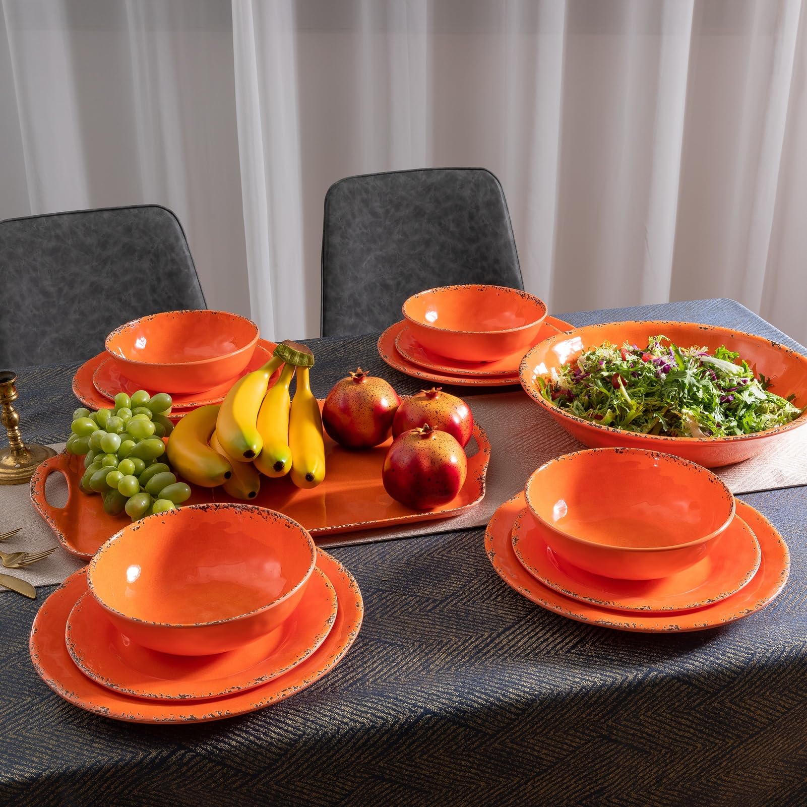ZAROCRUS Farmhouse Melamine Pasta Bowls set, 42 OZ Large Fruit Bowl, Lightweight and Unbreakable Salad Serving Bowl, Set of 6, 9.25 inch Wide and Shallow Dinner Bowls, Dishwasher Safe,Orange…