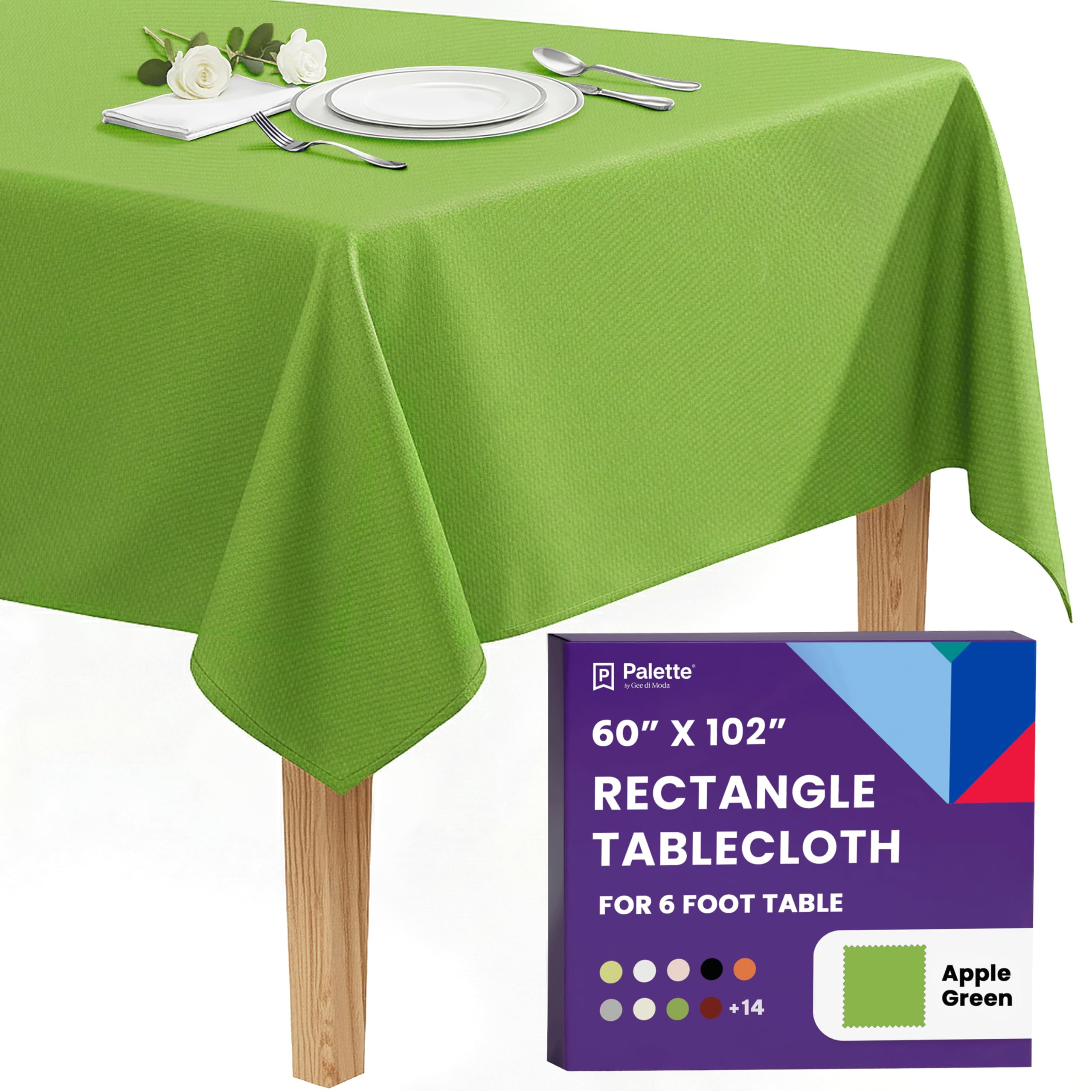 Gee Di Moda Rectangle Tablecloth - 60 x 102 Inch Apple Green Table Cloth for 6 Foot Rectangle Tables - Heavy Duty Washable Fabric - for Holiday Party, Dinner, Weddings, Baby Shower & Events