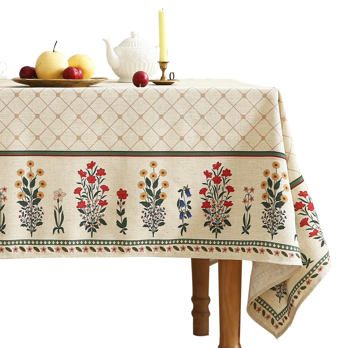 ISAENNE Designer French Linen Rectangular Tablecloth,94"x63"-Helena E