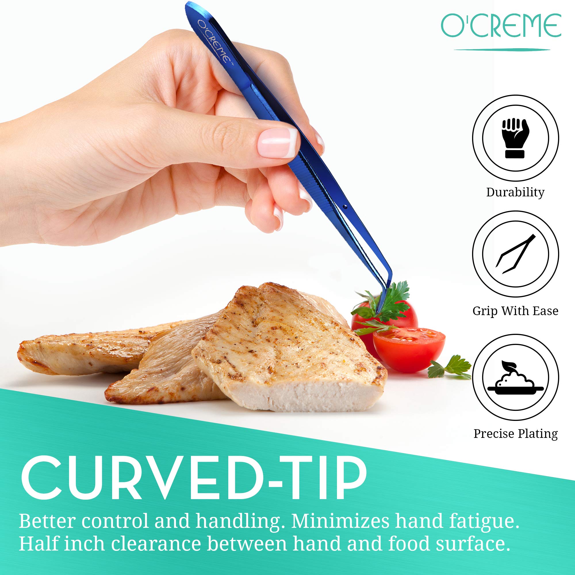 O'Creme Curved Tweezers Fine-Point Stainless Steel 6.25 Inch Blue