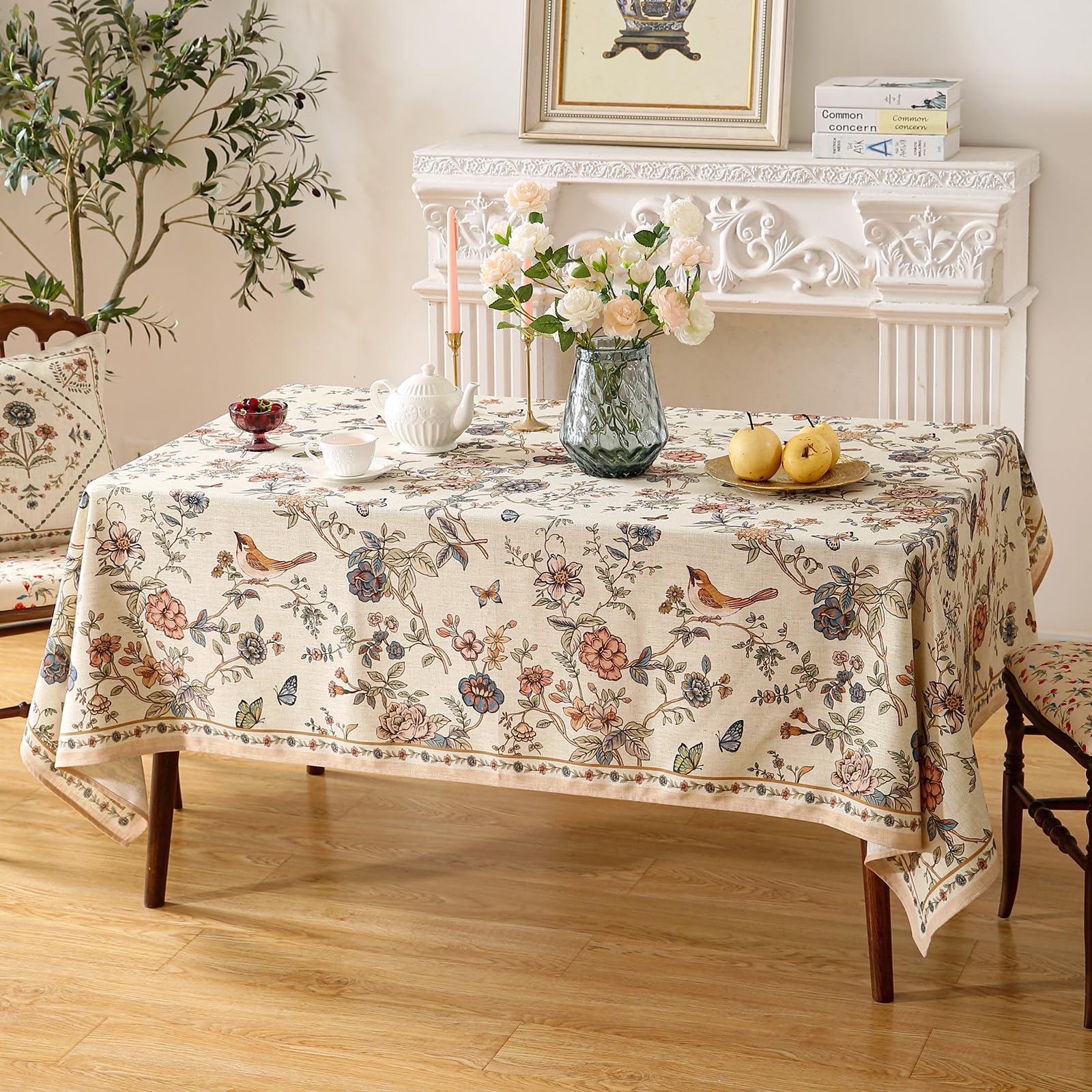 ISAENNE Designer French Linen Rectangular Tablecloth,118"x67"-Cornucopia